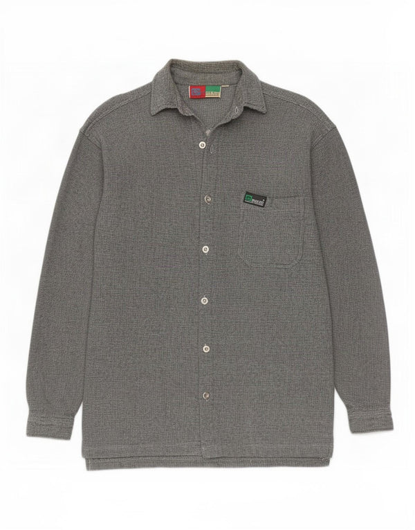 Camiseta masculina vintage de algodão listrado cinza médio