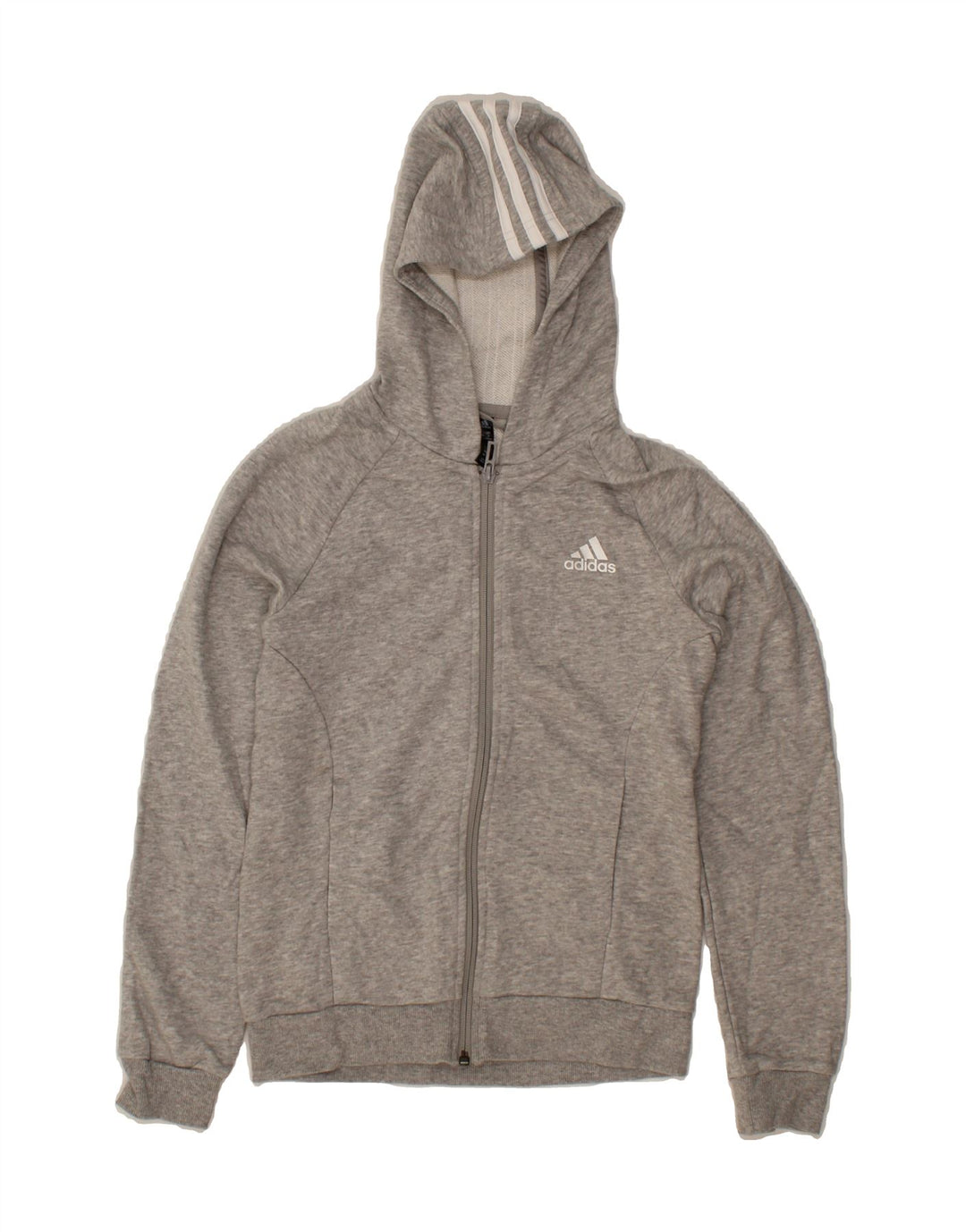 ADIDAS Girls Zip Hoodie Sweater 11-12 Years Medium Grey Cotton Vintage Adidas and Second-Hand Adidas from Messina Hembry 