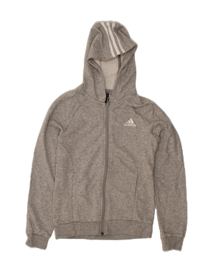 ADIDAS Girls Zip Hoodie Sweater 11-12 Years Medium Grey Cotton Vintage Adidas and Second-Hand Adidas from Messina Hembry 