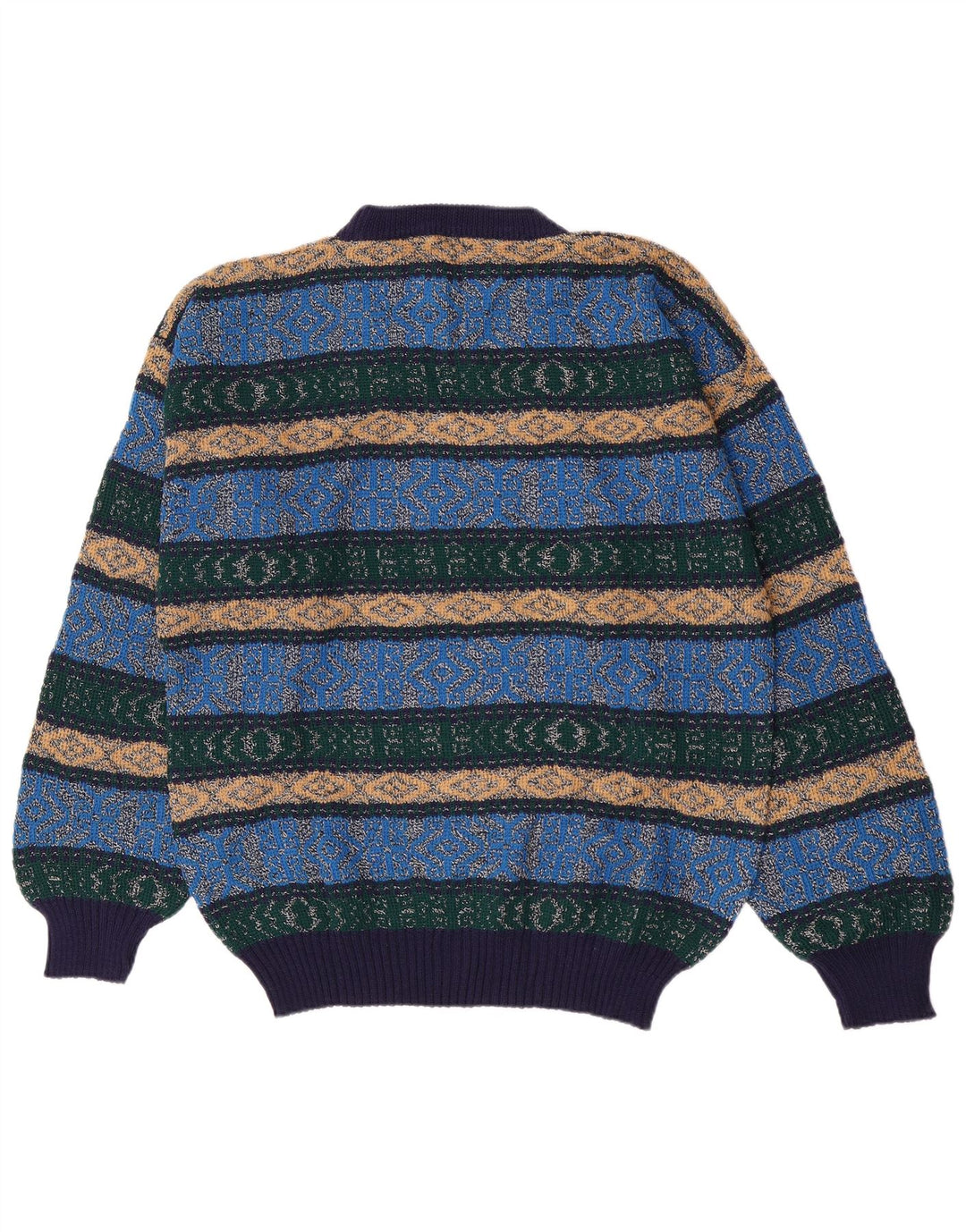 Suéter vintage masculino com gola redonda, azul médio, Argyle/Diamante