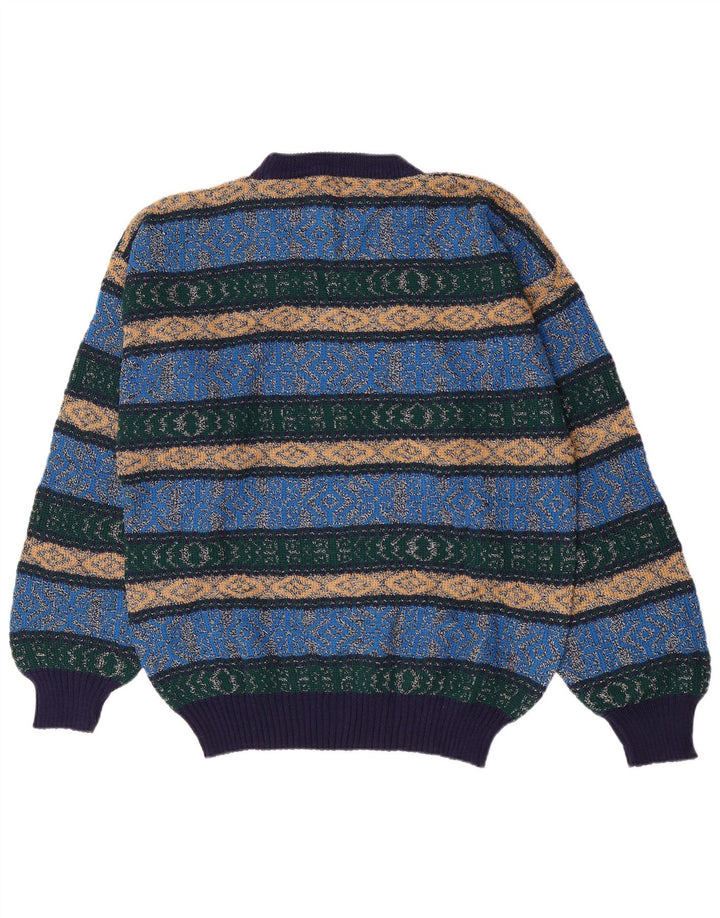 Suéter vintage masculino com gola redonda, azul médio, Argyle/Diamante