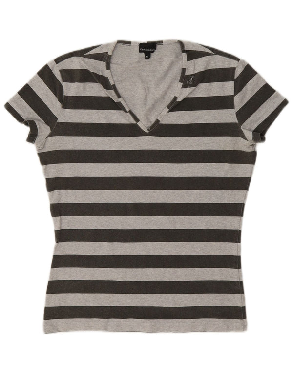 Camiseta Calvin Klein Jeans Mulher Top UK 18 XL Listrado Cinza