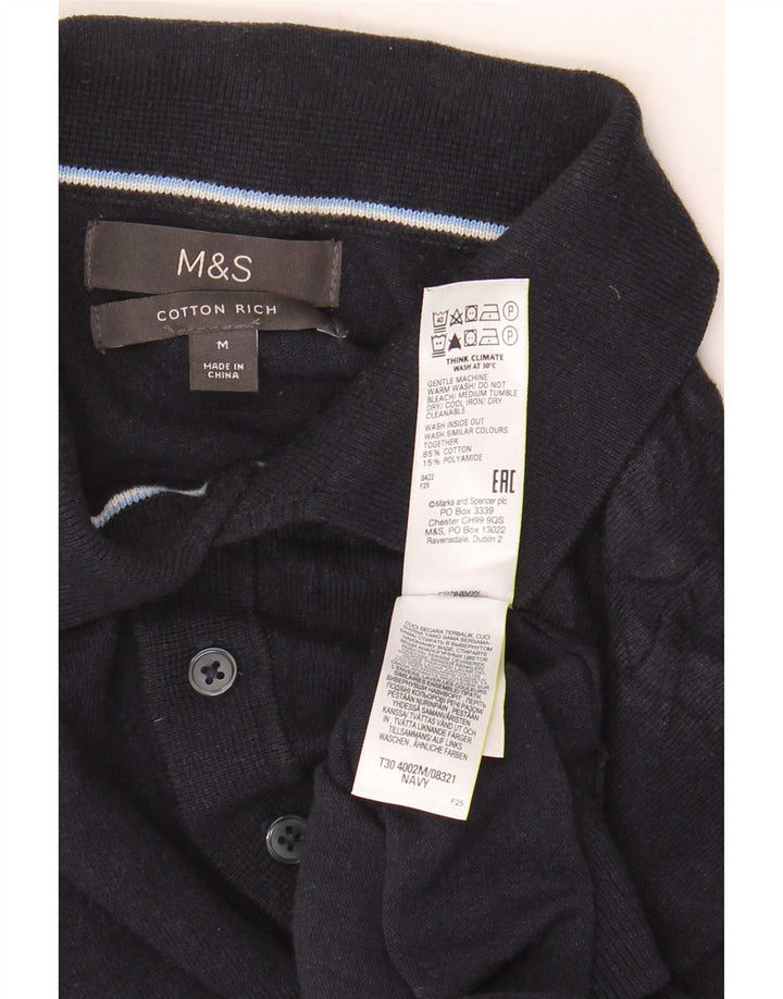 Suéter masculino Marks & Spencer de manga curta com gola polo, azul marinho médio