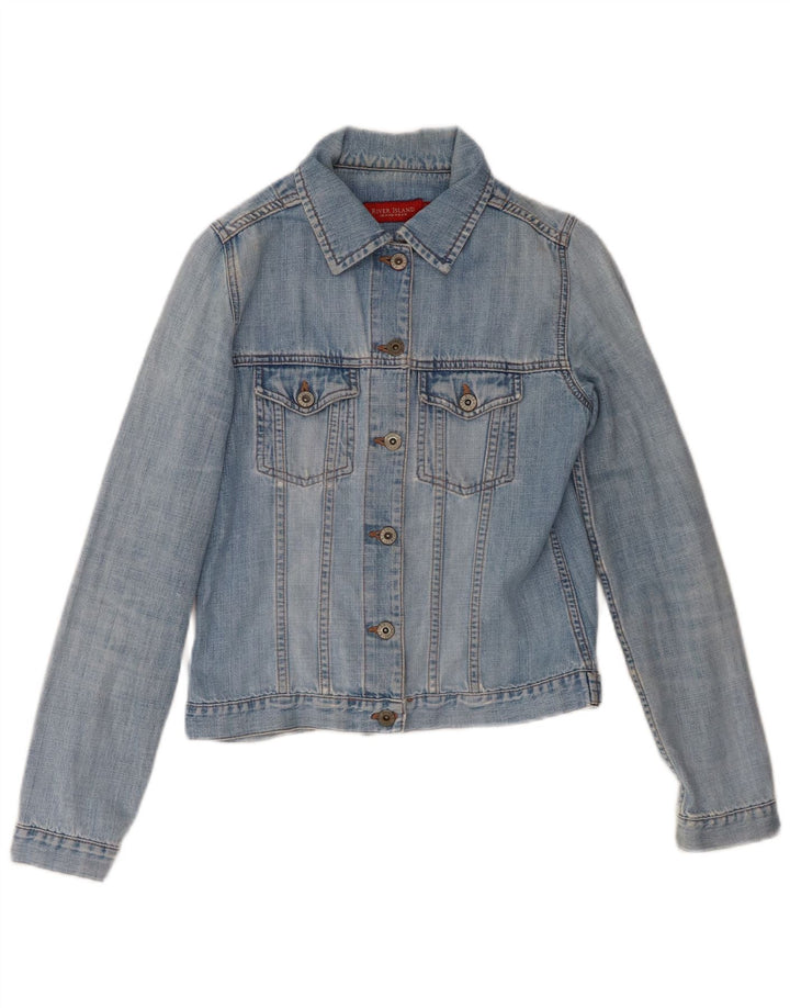 Jaqueta jeans feminina River Island Reino Unido 6 XS azul algodão