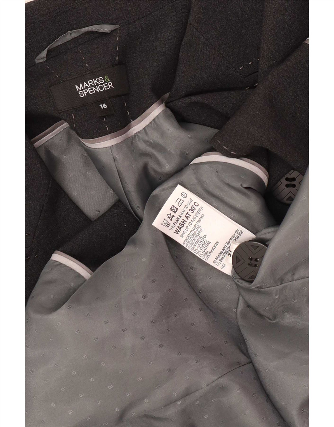 Jaqueta blazer feminina Marks & Spencer com 1 botão Reino Unido 16 grande cinza poliéster