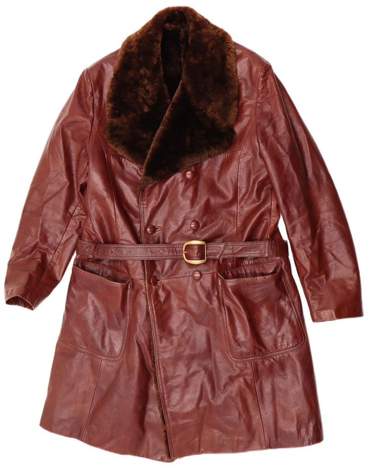 Casaco masculino vintage de couro shearling Reino Unido 38 couro marrom médio