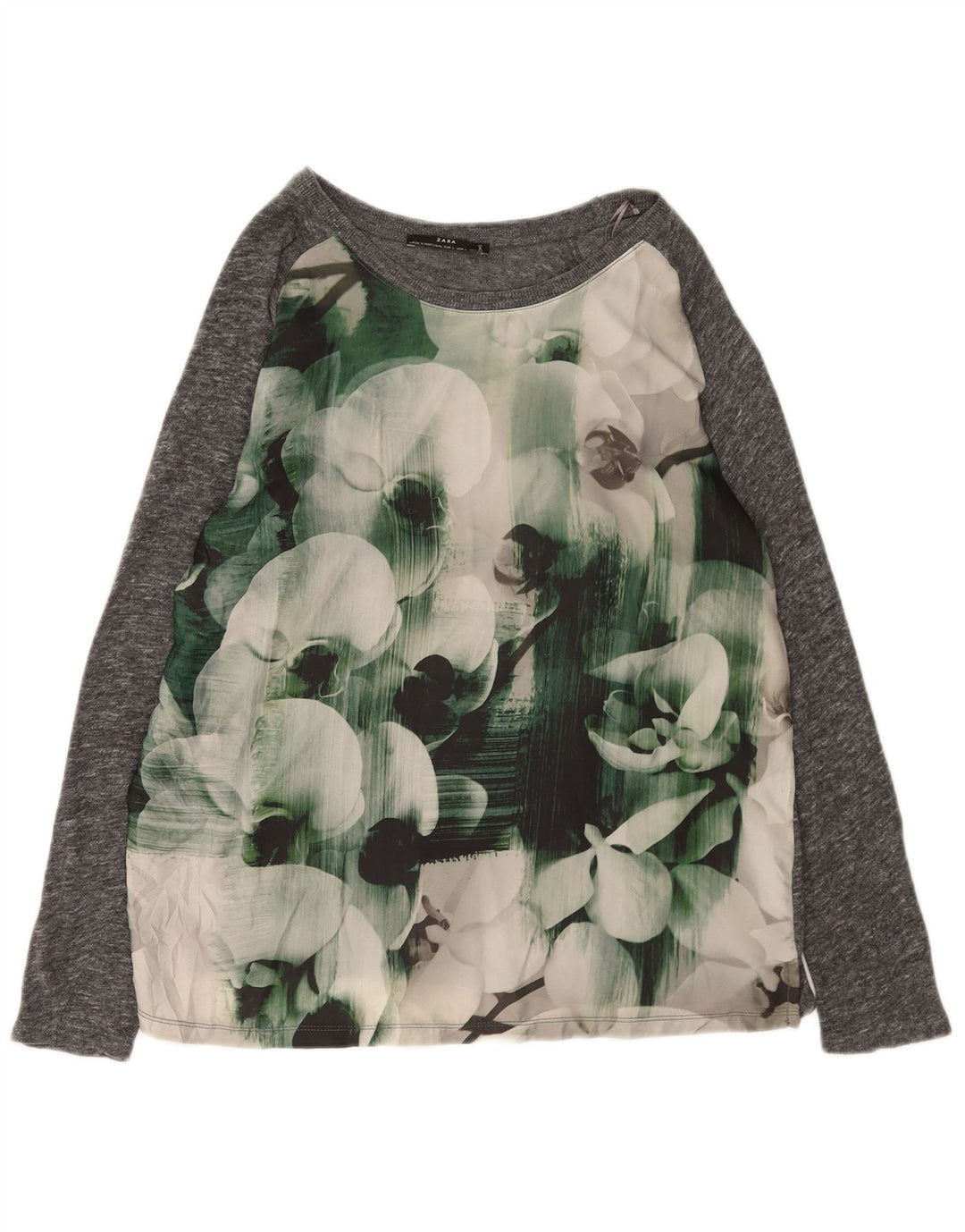 Blusa feminina Zara Top UK 16 grande cinza floral