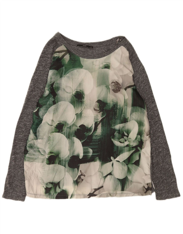Blusa feminina Zara Top UK 16 grande cinza floral