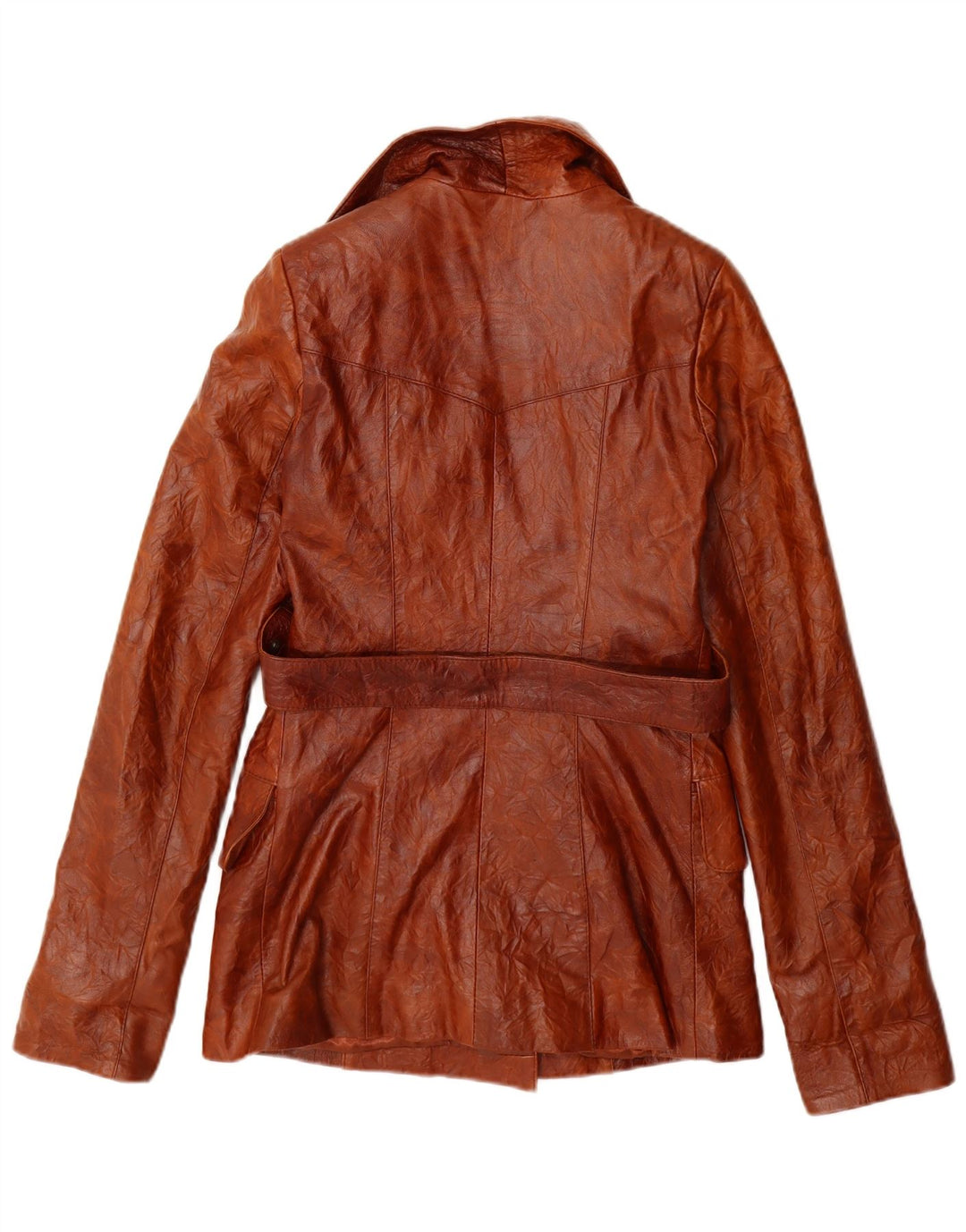 Jaqueta de couro vintage feminina com peito duplo Reino Unido 10 couro marrom pequeno