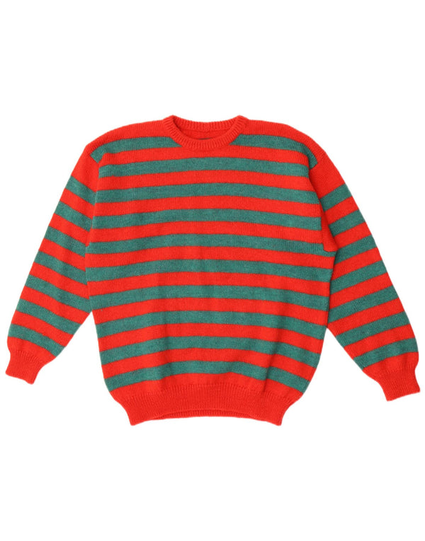 Suéter feminino vintage com gola redonda UK 18 XL listrado vermelho