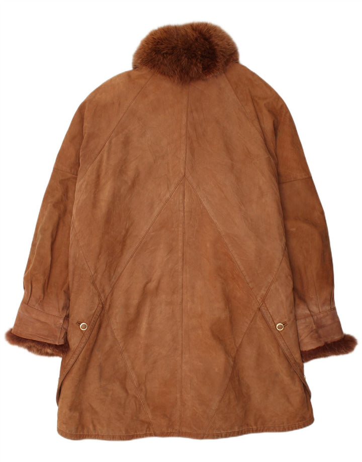 Sobretudo feminino de camurça oversized VINTAGE EU 46 XL marrom