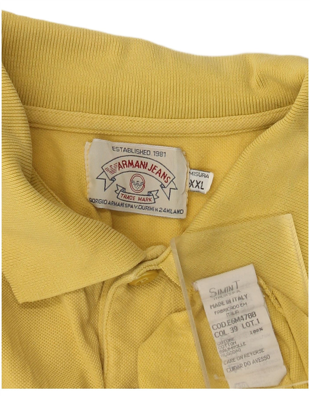ARMANI JEANS Camisa polo masculina 2XL algodão amarelo