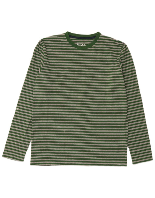 Boden Mens Top manga comprida pequeno algodão listrado verde