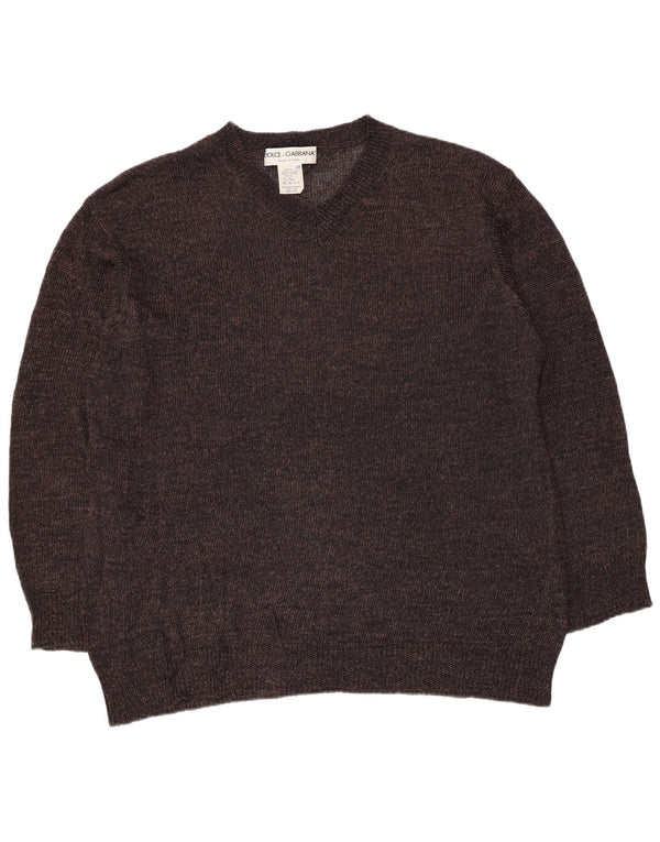 Suéter feminino Dolce & Gabbana com decote em V IT 48 XL marrom viscose