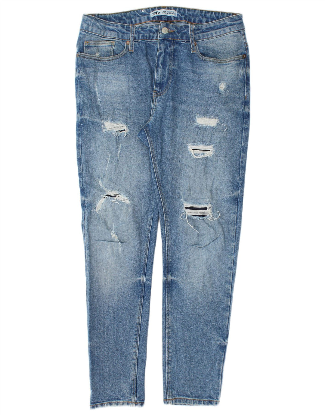 Zara Jeans femininos desgastados slim W33 L28 azul
