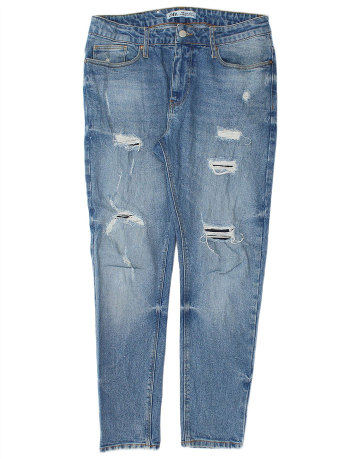 Zara Jeans femininos desgastados slim W33 L28 azul