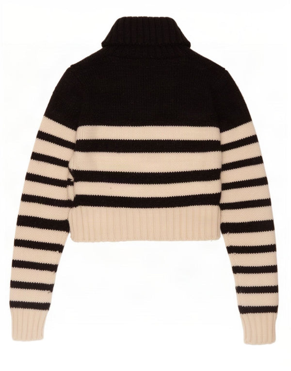 Suéter feminino Zara com gola alta e gola alta, Reino Unido 16, grande, preto, listrado, acrílico