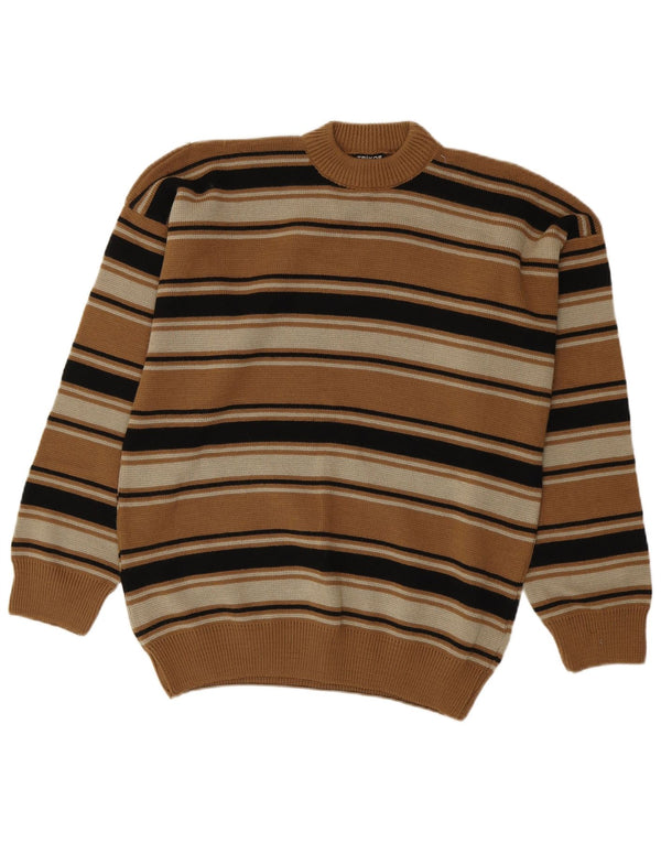Suéter vintage masculino com gola redonda IT 54 XL listrado marrom