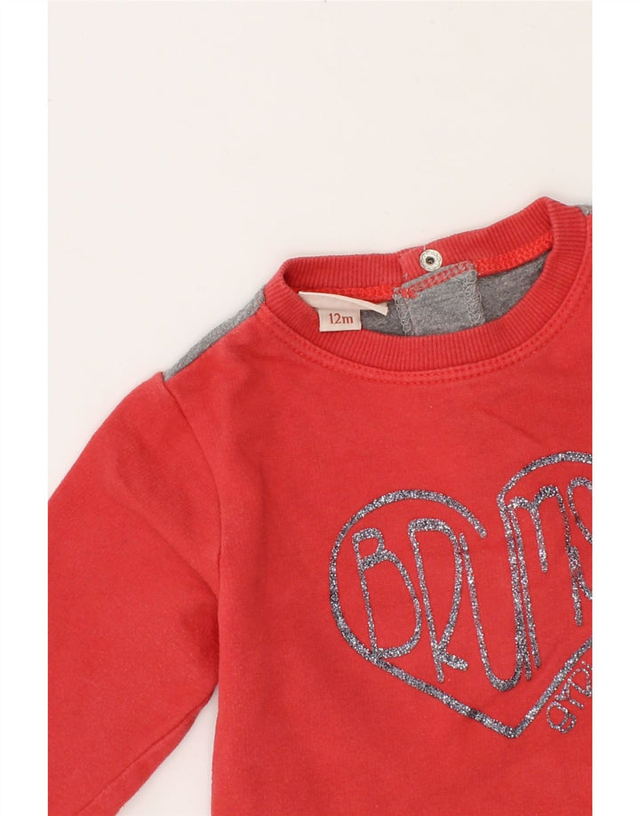 BRUMS Baby Girls Graphic Sweatshirt Jumper 9-12 Months Red Colourblock Vintage Brums and Second-Hand Brums from Messina Hembry 