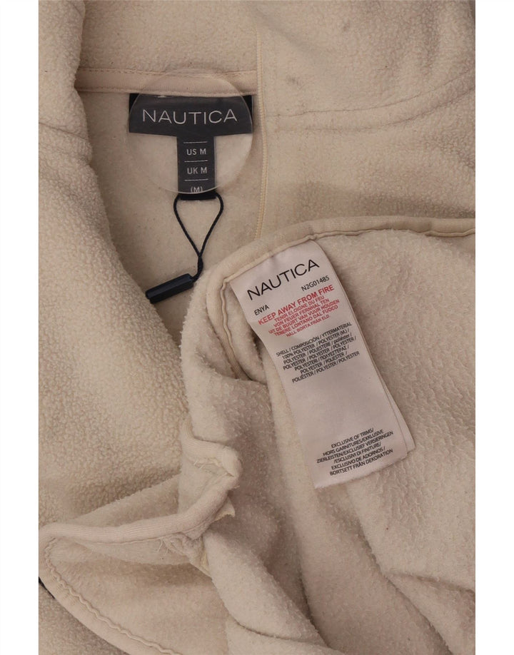 Suéter de lã masculino Nautica com zíper e gola média, poliéster branco