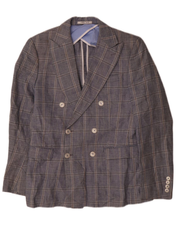 Jaqueta blazer masculina Zara com peito duplo EU 48 médio azul marinho xadrez algodão