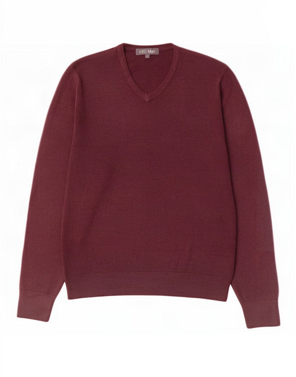 Suéter masculino Marks & Spencer com decote em V, acrílico marrom médio