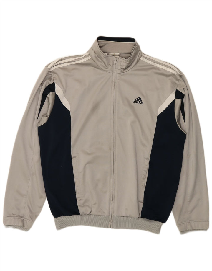 ADIDAS Mens Tracksuit Top Jacket UK 44/46 Grande Cinza Colourblock Poliéster
