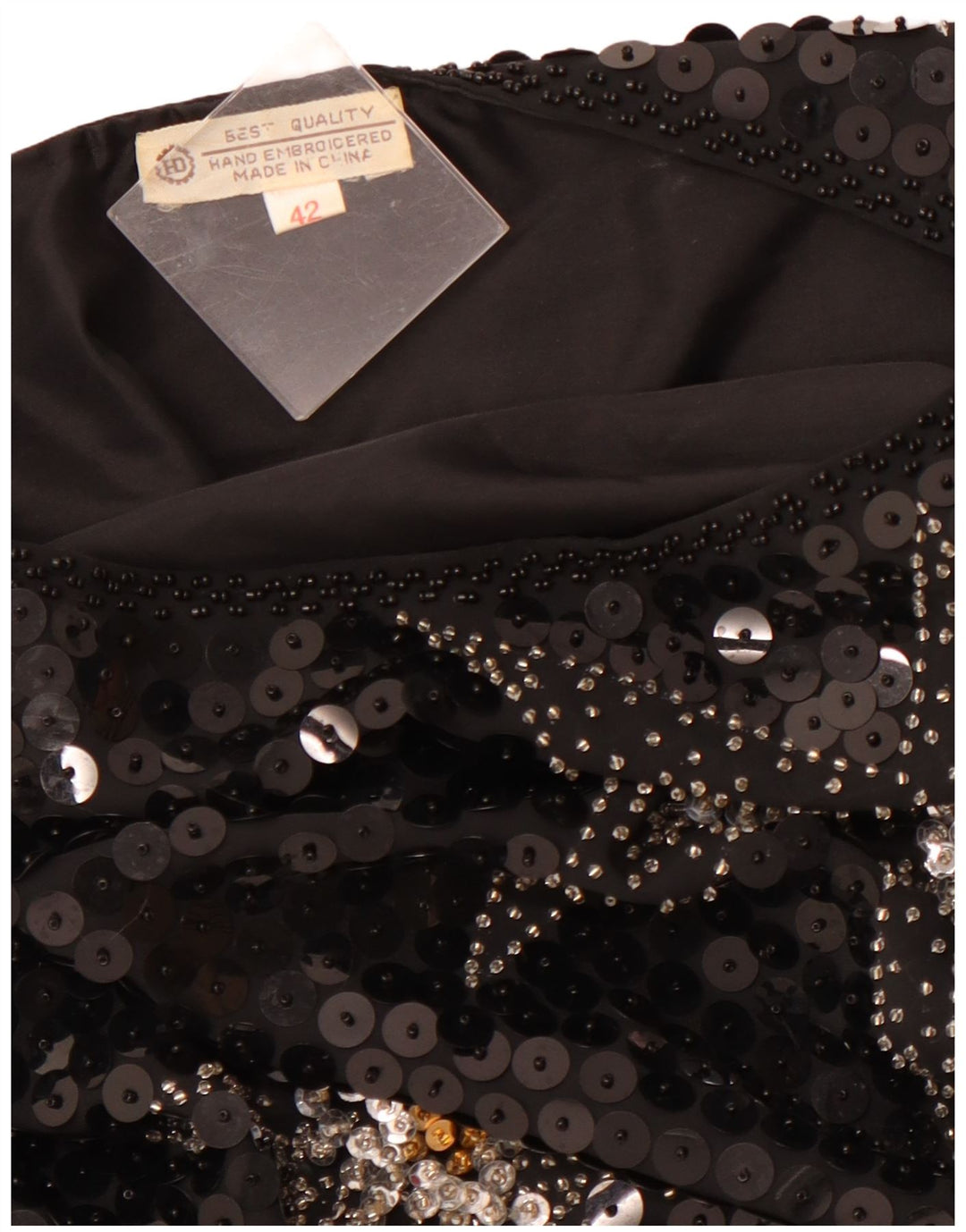 Blusa feminina VINTAGE com padrão abstrato manga 3/4 EU 42 grande preta