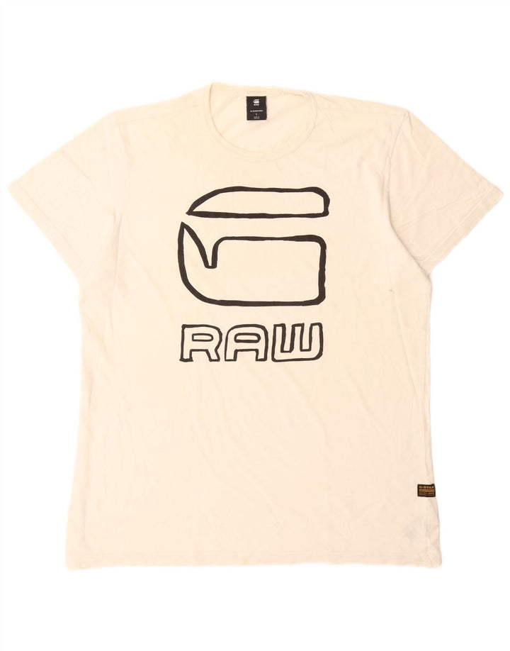 Camiseta gráfica masculina G-Star Top grande de algodão branco