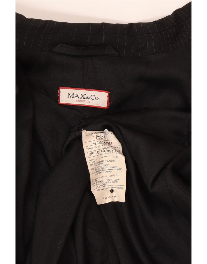 Jaqueta blazer feminina com 3 botões da Max & Co. Reino Unido 10 pequena listrada preta de poliéster