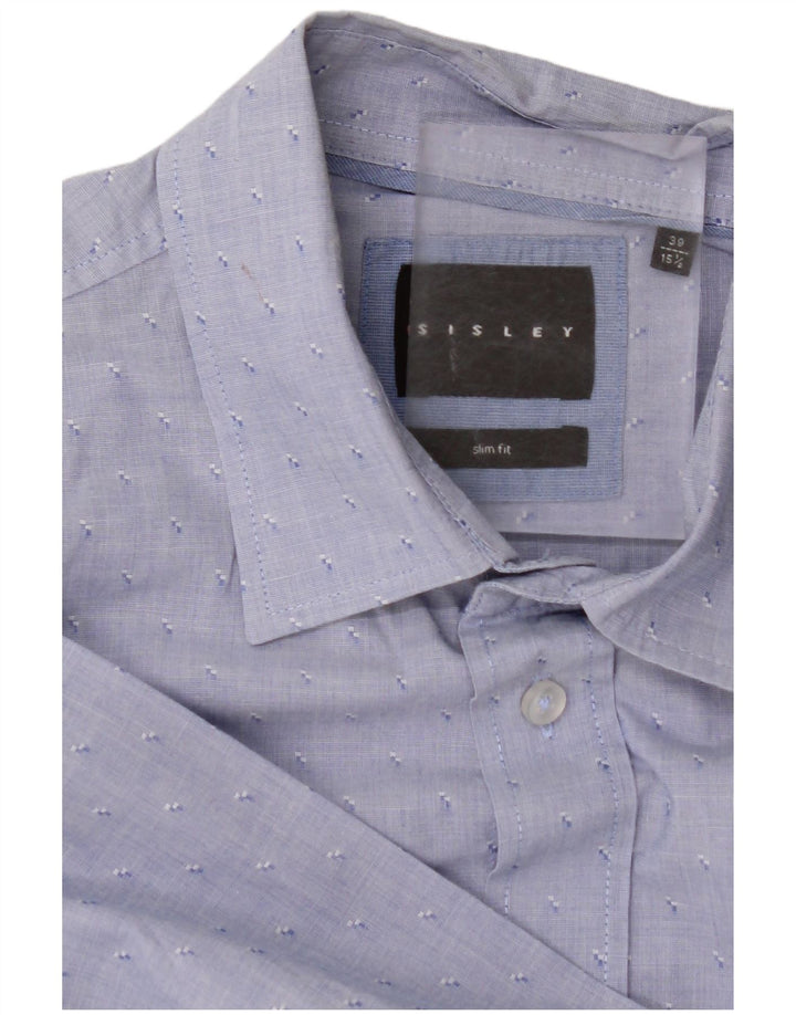 Camisa masculina SISLEY Slim Fit tamanho 39 15 1/2 médio azul manchado