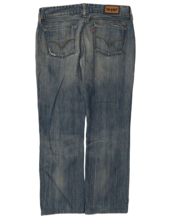 Calça Jeans Levis Feminina 570 Distressed Straight W32 L28 Azul Algodão