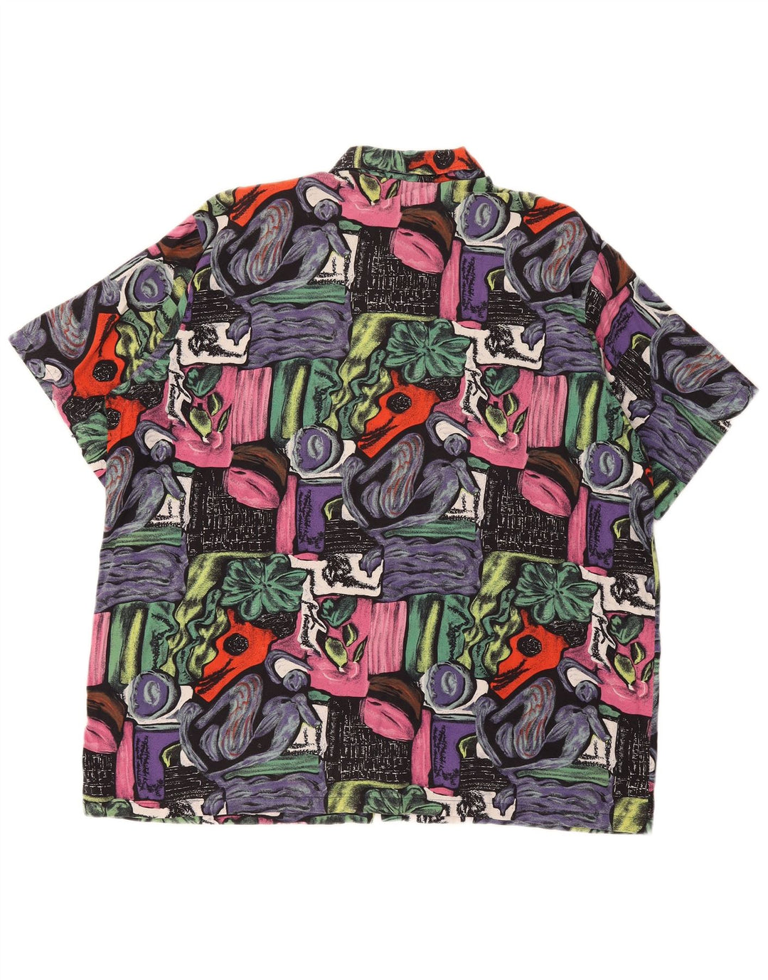 Camisa masculina vintage de manga curta com padrão abstrato XL multicolorida