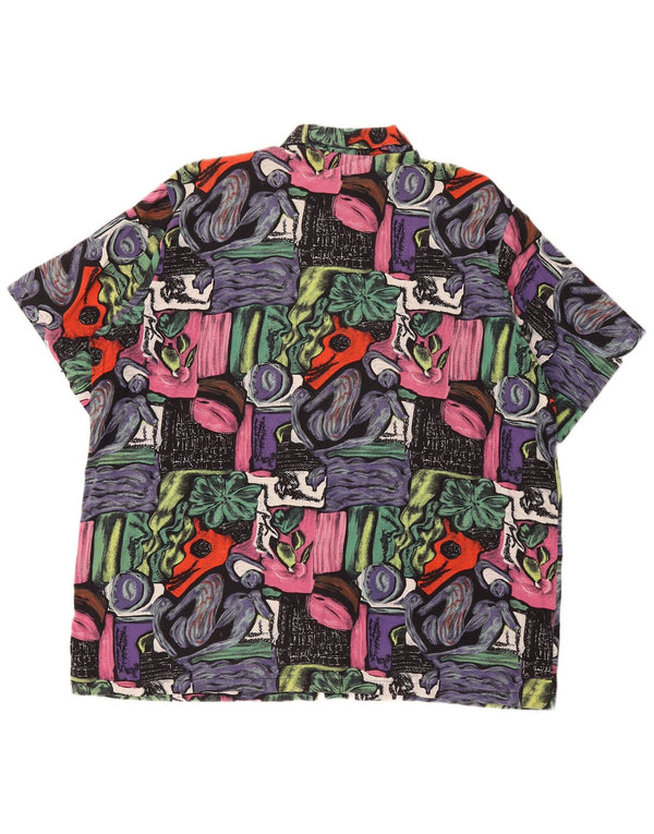 Camisa masculina vintage de manga curta com padrão abstrato XL multicolorida