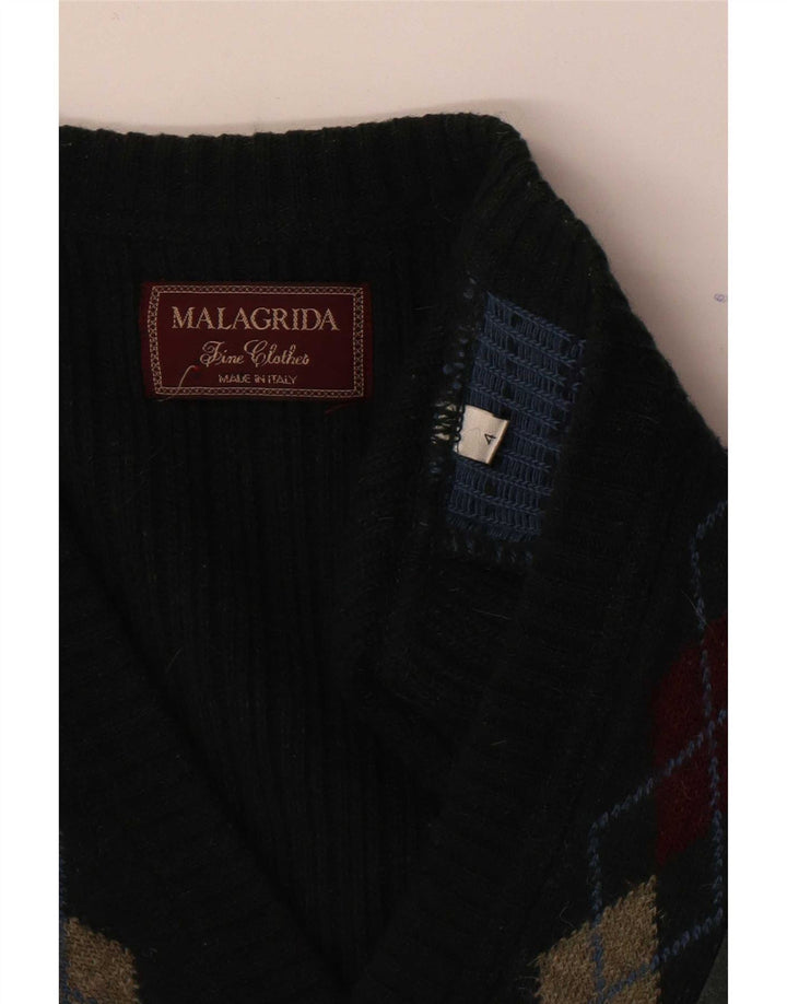 Suéter masculino Malagrida com decote em V grande verde argyle/diamante