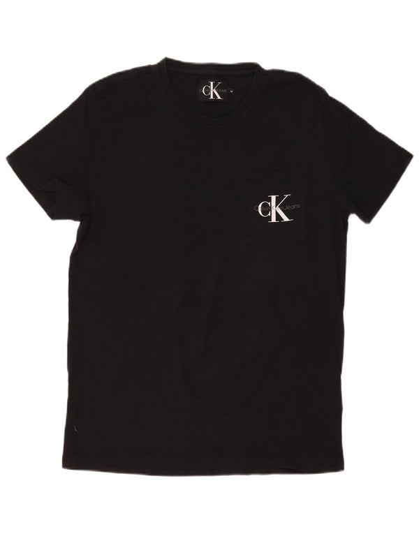 Calvin Klein Camiseta masculina gráfica Top médio algodão preto