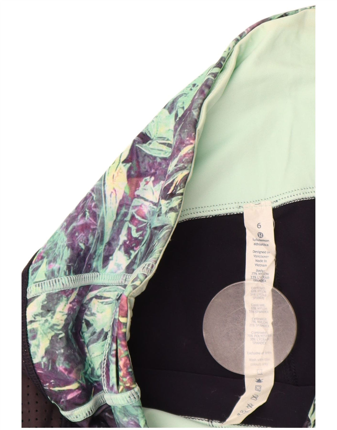 Lululemon Leggings capri feminino US 6 médio azul marinho colorblock nylon