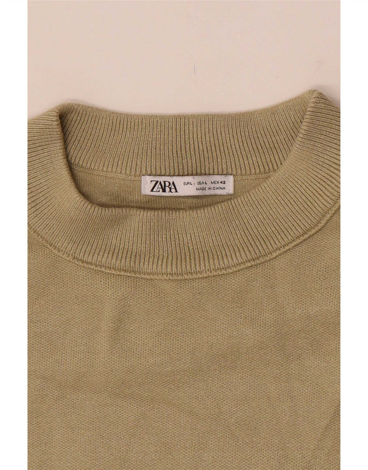 Zara Suéter masculino com gola redonda grande cáqui