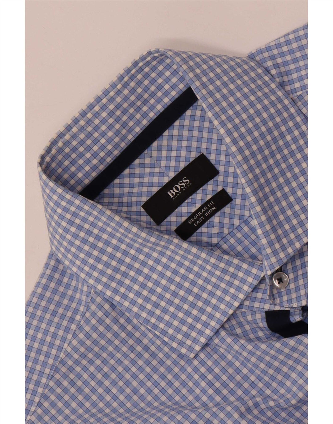 Camisa masculina Hugo Boss manga curta regular fit grande xadrez azul