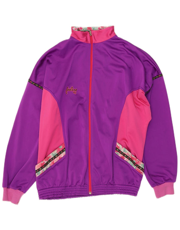 Jaqueta feminina vintage UK 14 grande bloco colorido roxo