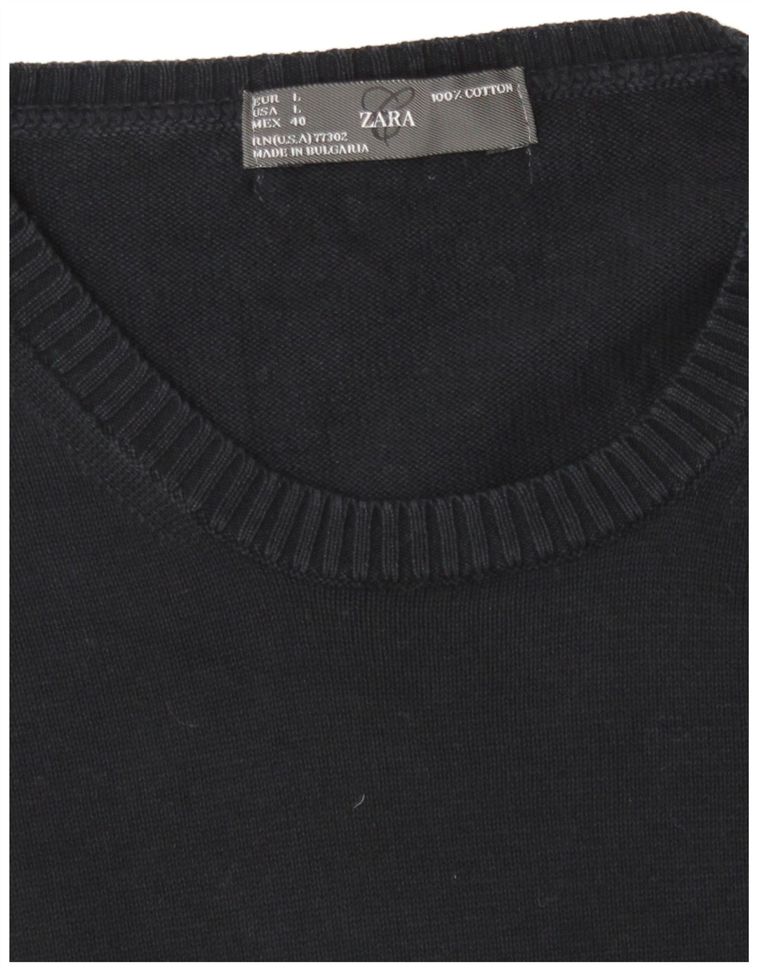 Zara Suéter masculino com gola redonda grande algodão azul marinho