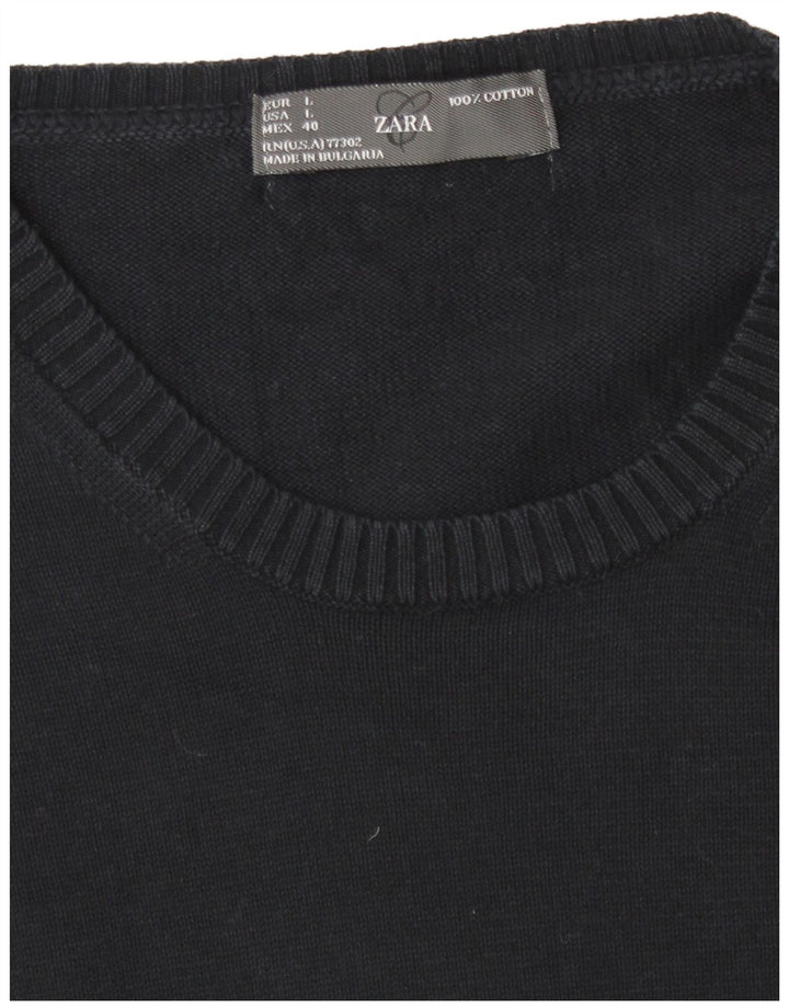 Zara Suéter masculino com gola redonda grande algodão azul marinho