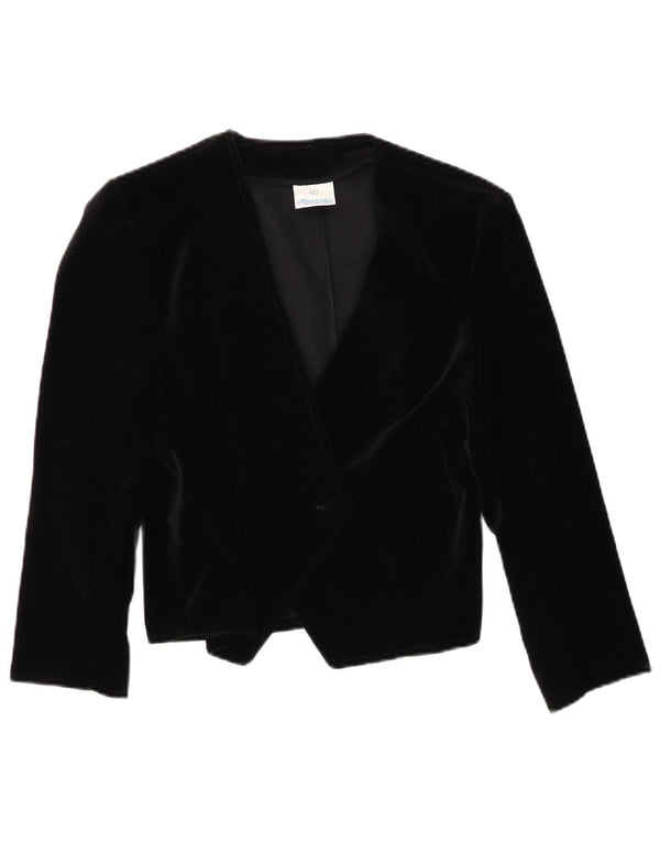 Jaqueta bolero de veludo vintage para meninas com 1 botão 10-11 anos algodão preto