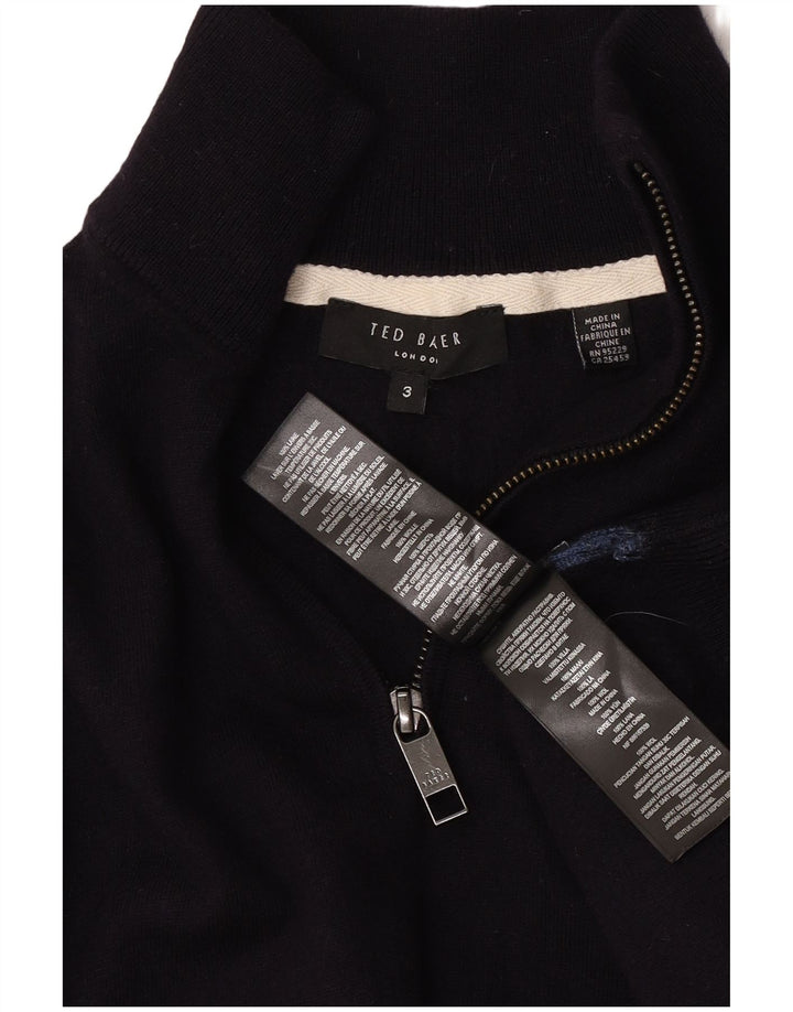 Suéter masculino Ted Baker com zíper e pescoço, tamanho 3, médio, azul marinho, lã