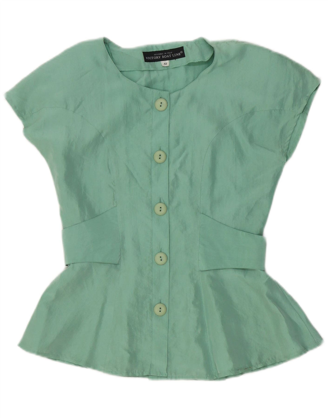 Blusa feminina vintage manga curta IT 42 seda verde médio