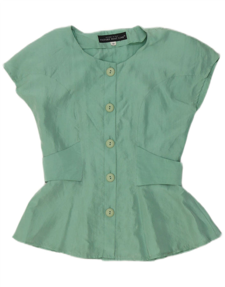 Blusa feminina vintage manga curta IT 42 seda verde médio