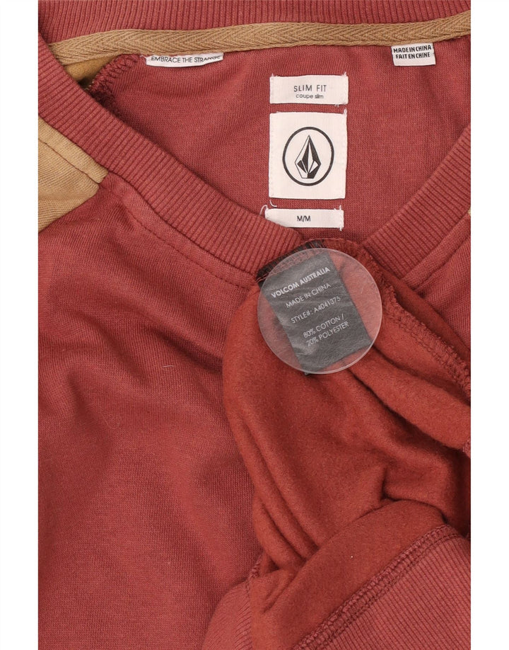 Volcom masculino slim fit moletom jumper médio vermelho colorblock algodão