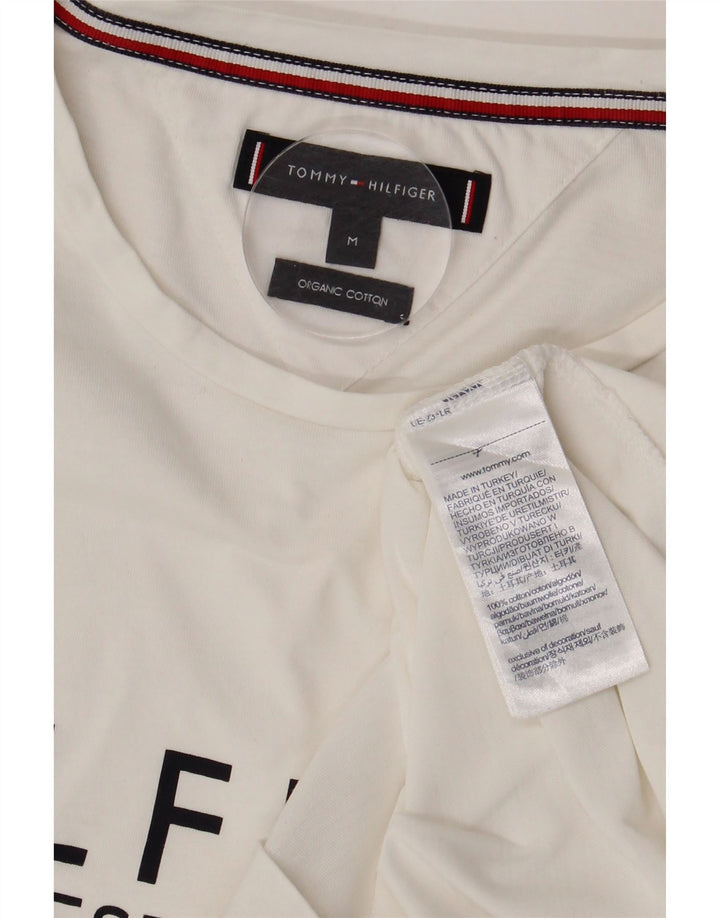 TOMMY HILFIGER Camiseta masculina gráfica Top médio algodão branco