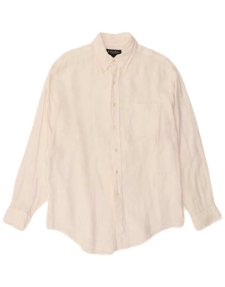 Camisa masculina Brooks Brothers linho branco médio
