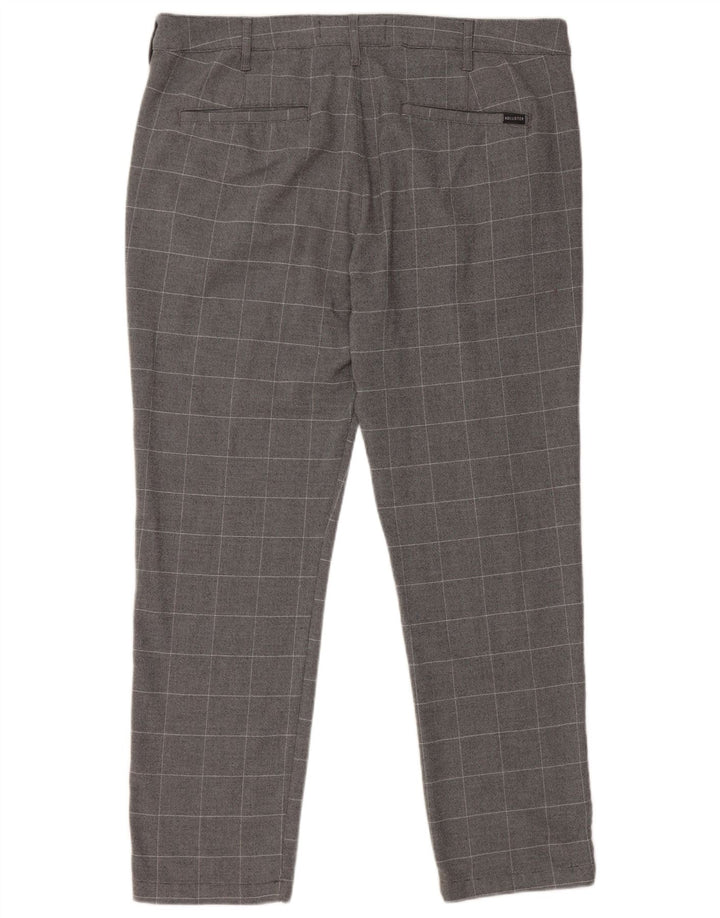 Calça Chino Masculina Slim Hollister W36 L28 Poliéster Xadrez Cinza